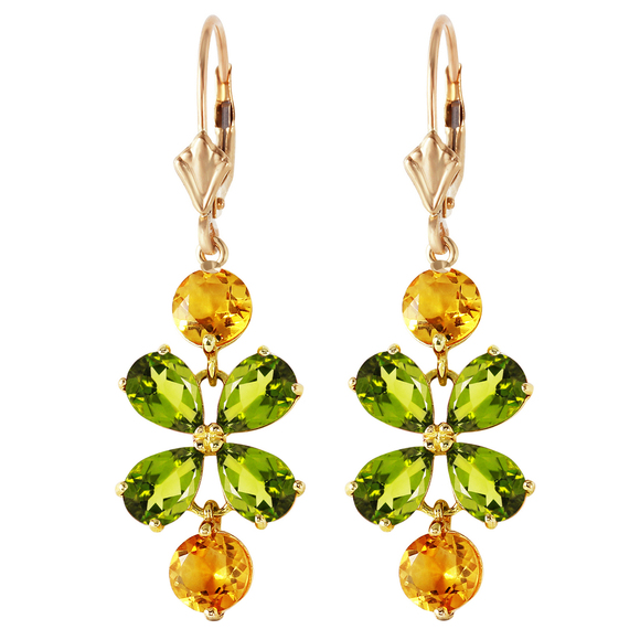 14K. GOLD CHANDELIERS EARRING WITH PERIDOTS & CITRINES (Yellow Gold)